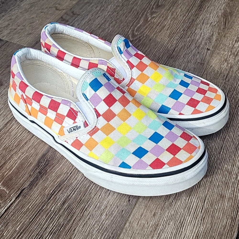 Checkered VANS Slip ons rainbow colors